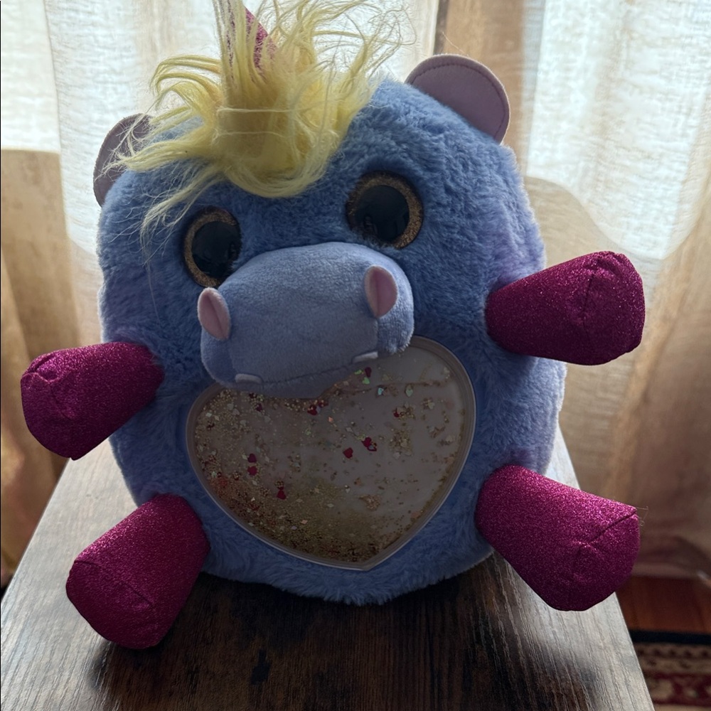 Plush Unicorn Toy with Glitter Heart - Blue and Pink